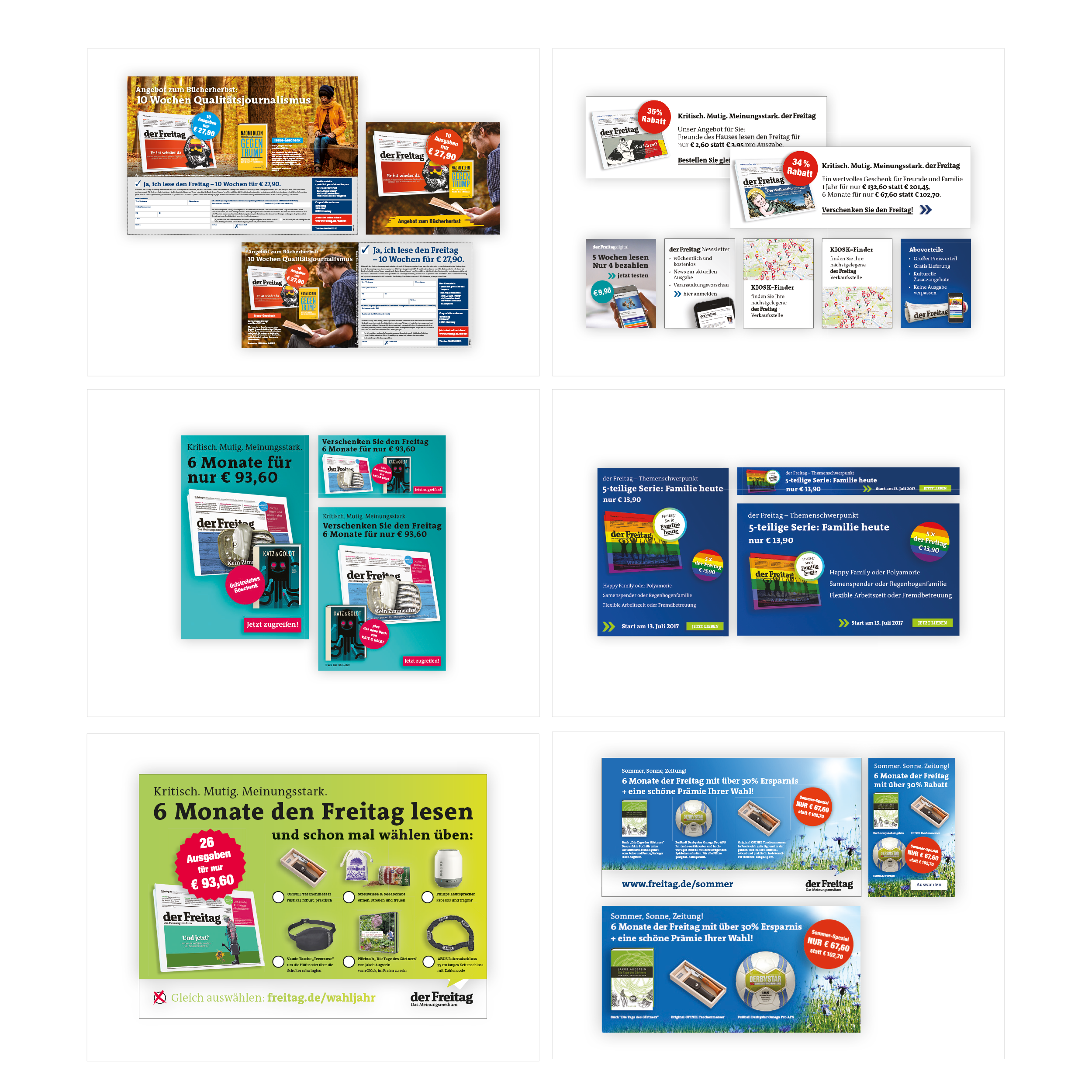 various print and online ads for 'der freitag'